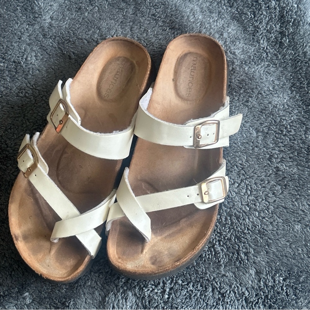 Maurices White Sandals with Adjustable Straps and Cork Footbed